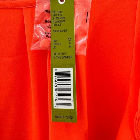NWT Gianni Bini Neon Orange Ruffle Sleeve Summer Blouse- Size Medium - Picture 4 of 5
